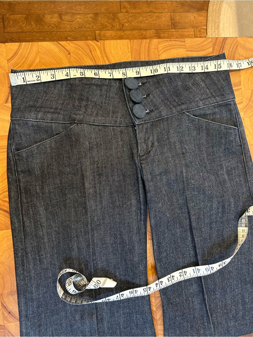 Fidelity Denim Wide Leg Trouser Jeans Dark Wash High Rise Button Detail Size 27 - Picture 9 of 10